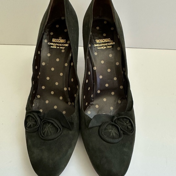 Moschino Genuine Suede High Heels Green Made in Italy Sz 40, 9.5. Comfort, Boho - Picture 1 of 8